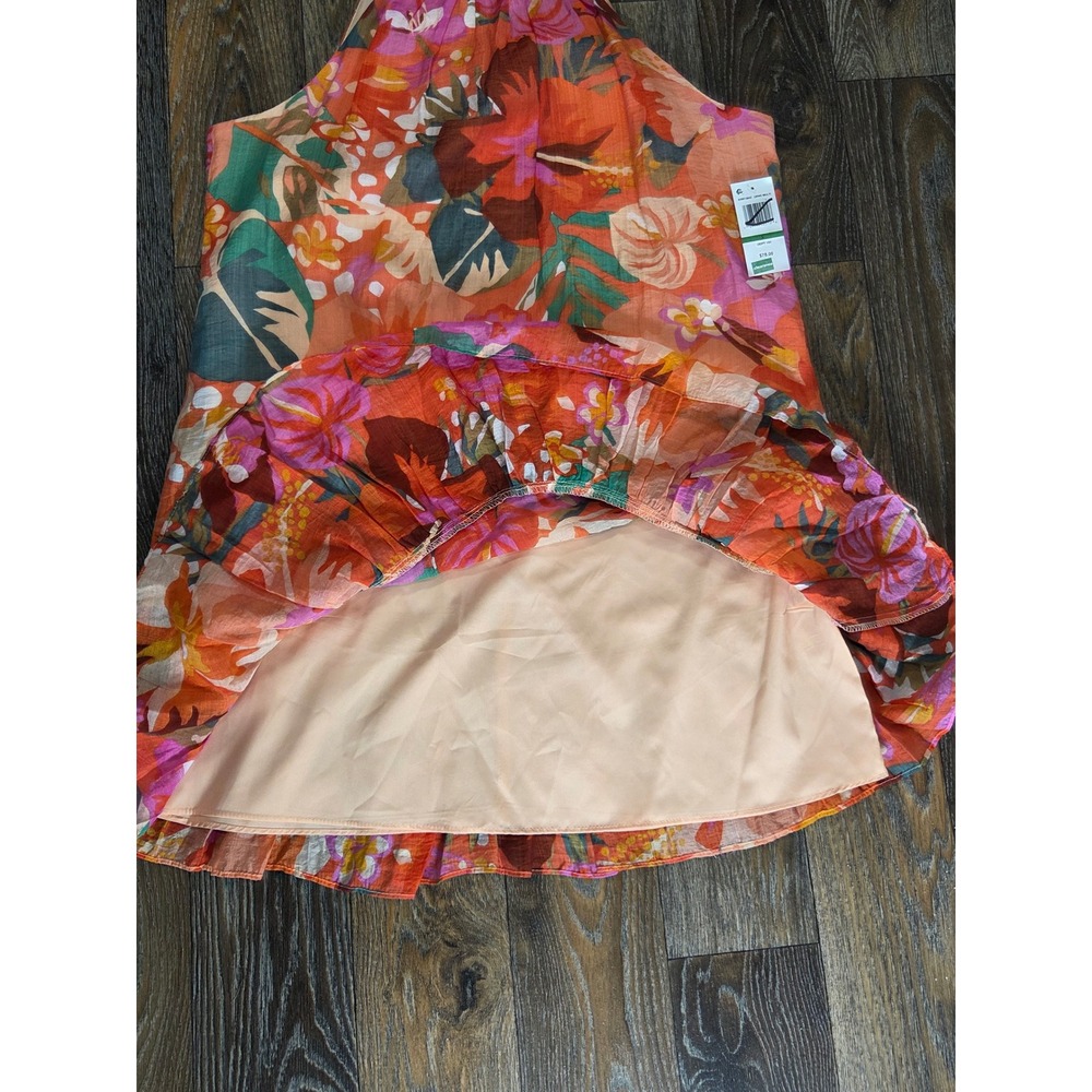 MSK Women Orange Tropical Floral Halter Mini Dress Tiered Ruffle Hem Large NEW - Picture 4 of 5